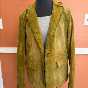 Women's Olive Green Corduroy Frayed-Edge Blazer